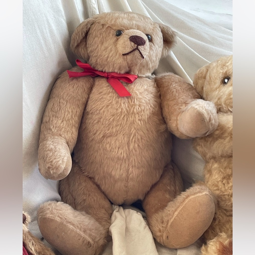 Vintage Stuffed Bear Wool Jointed 18”